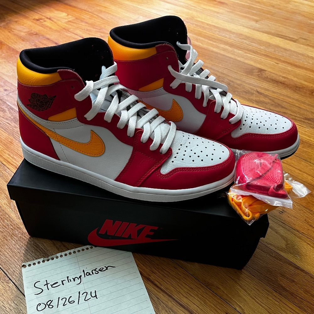 New in Box Jordan 1 High OG Size Men's 9.5 White/Light Fusion Red/Yellow